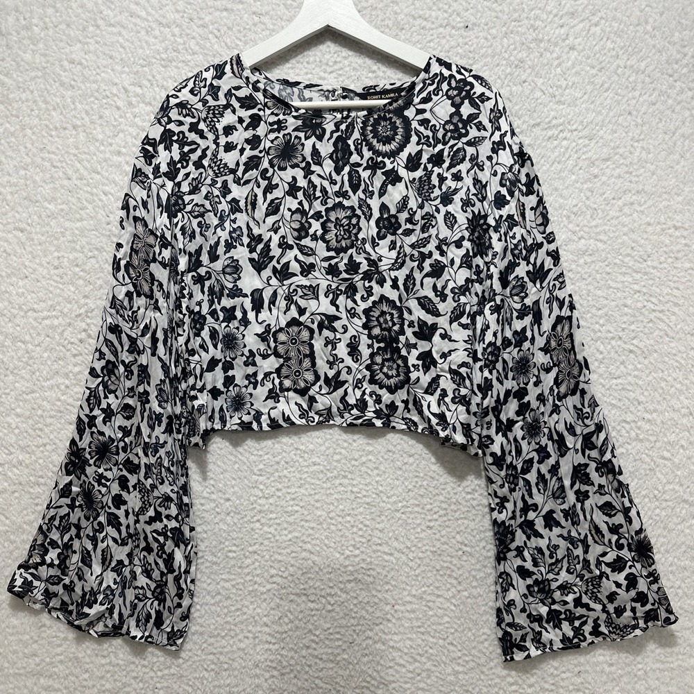 Anthropologie Rohit Kamra Women's L Multicolor Floral Printed Crop Bell Sleeves
